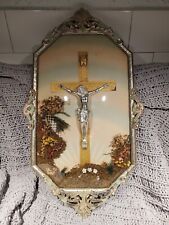 Antique- Convex Glass Crucifix With Floral Accents picture
