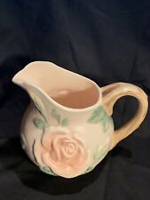 Vintage Fitz and Floyd Ceramic Rose Pitcher Vase Soft Pink and Green Colors 8” picture