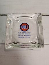 1950s Vintage GULF Gas Oil Glass Ashtray M.M. Fowler Durham, N.C. 4 Digit PHONE  picture