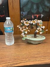 VINTAGE 1970'S GLASS CHINESE SAKURA PINK CHERRY BLOSSOM 8'' BONSIA TREE picture