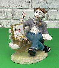 Vintage Ceramic Artist Figurine Old Man Grandpa Smoking Pipe & Painting On Bench picture