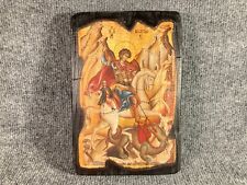 Vintage Orthodox St. George Slayer Of Dragons Icon Wood 8 1/2 x 5 3/4 x 7/8” VTG picture