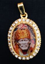  Shirdi Shree Sai Baba Locket/Pendant with White Stone & Gold Polish USA Seller picture