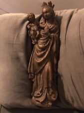 Antique Flanders wood carved madonna child figurine statue religious picture