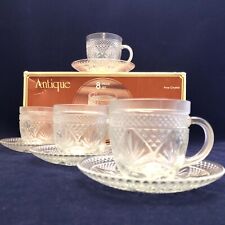 Durand Glass Luminarc Antique Cup & Saucer Fine Crystal 8 Piece Set Made in USA picture