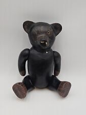 Wooden Moveable Joints Teddy Bear Hand Made Dark Brown Vintage Rustic Decor picture