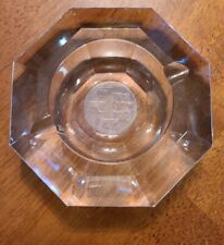 VINTAGE VAL ST. LAMBERT CRYSTAL ASHTRAY Octagon W/FLAGS FROSTED ON BOTTOM.Nice picture