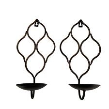 2 Wrought Iron Primitive Rustic Farmhouse Pillar Candle Holder Wall Sconces picture