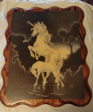 Vintage Rare 80s Unicorn Horse Mama & Baby Wood Plaque 23 x 19 Ferraro picture