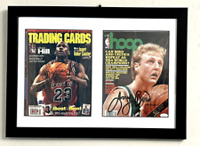 Framed MICHAEL JORDAN & LARRY BIRD signed magazines with COA picture