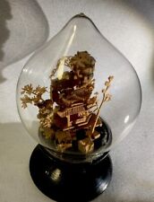 Vintage artist made Oriental Cork Sculpture encased in glass dome picture