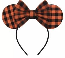 Minnie Mickey Mouse Ears headband Disney Halloween Orange Plaid Fall  HANDMADE picture