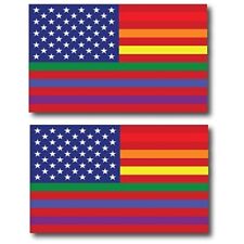 Gay Pride LGTBQ Rainbow American Flag Magnet Decal, 3x5 In Automotive Magnet 2PK picture
