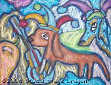 Dachshund Dog 5x7 Art PRINT Signed by Artist KSams Painting Jesters with Guitar picture