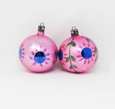 Lot of 2 Vintage Hand Painted Mercury Glass Ornaments ~ Pink ~ Poland ~ 2.5