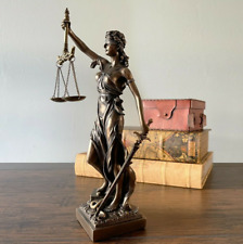 Decorative Blind Lady Justice Themis Goddess Cast Bronze Sculpture Statue Gift picture