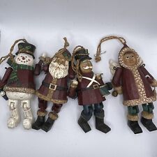 4 Rustic Christmas Ornaments Jointed Resin Snowman, Santa, Angel, Drummer 5.5” picture