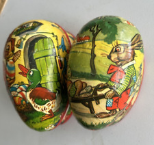 German Paper Mache Easter Egg Candy Containers 2 Nesting Vtg  Rabbit Ducks Birds picture
