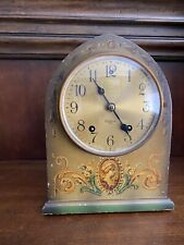 Antique Gilbert 1807 Mantle Clock Ornate Green Romantic Design. picture