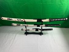 3pc Red Japanese Samurai Katana Sword Set w/ Stand Blade Weapon Collection Decor picture