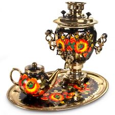 3-qt Poppy Flowers Russian Samovar Set with Teapot Tray Самовар 110V US / Canada picture