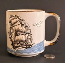 Vintage Otagiri Japan Tall Ship And Lighthouse Stoneware Coffee Mug picture