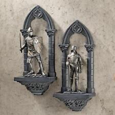 Set of 2: Medieval Architecture Battle Ready Knight Castle Wall Niche Sculptures picture