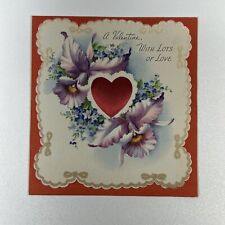 Vintage Valentine's Day Card, A Valentine, With Lots Of Love~Textile/Linen Heart picture