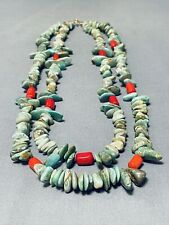 14K GOLD EXQUISITE VINTAGE NAVAJO GREEN TURQUOISE CORAL NECKLACE picture