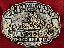 TROPHY CHAMPION RODEO BELT BUCKLE☆1985☆REPUBLIC OF TEXAS PRO CALF ROPER☆RARE☆271 picture