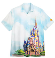 Walt Disney World 50th Anniversary Castle Woven Button Down Camp Shirt Large L picture