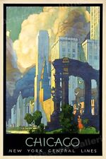 1920s Chicago NY Central Lines Art Deco Vintage Style Travel Poster - 16x24 picture