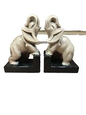 Atq Vtg Gray Trunk Up Ceramic Elephant Bookends Set Of Two picture
