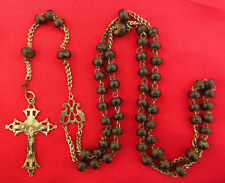 Antique BROWN WOOD Rosary AVE MARIA CENTER Religous Catholic Holy Rosary picture