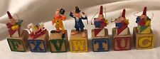 Vintage Wood Letter Block Ornaments Lot of 7 Jack-in-Box Rocking Horse Clown picture