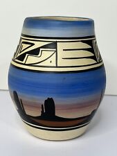 AL Native American Pottery Cedar Mesa Navajo Signed Painted Desert Vase 5.5