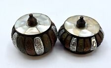 2 India Vintage Mother Of Pearl Trinket Boxes Mixed Metal Tones Artisan Crafted picture