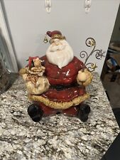 Old World Santa Claus Cookie Jar Winter Access Jingle Bell Hat Ceramic picture