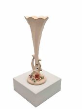 Vtg Florence Ceramics Victorian Pink Flowers Fluted Gold Trim 7” Tall Bud Vase picture