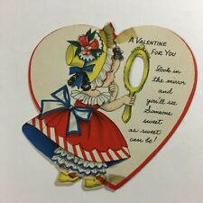 Vintage Card Valentines Die-cut Girl In Mirror  V7 picture