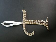 Letter “T” Initial Ornament Silver Tone Metal Clear Rhinestones 3 ½” Tall picture
