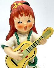 1970 Goebel Swinger Figurine Hippie Girl Guitar Red Head Flower Power Byj62 picture