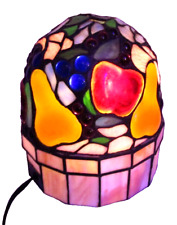 Vintage TABLE LAMP Stain Glass Shade Fruit Pear Apple Night Light Ting Shen picture
