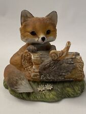Homco 1986 MasterPiece Porcelain Fox Baby Log Snail Wildlife Animal Figurine picture