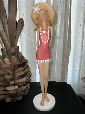 Art Deco Bathing Beauty Pink Dress & Straw Hat Figurine Statue Shell Coral picture