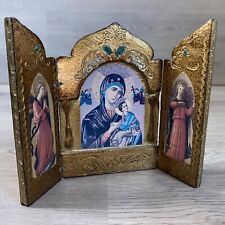 Vintage Florentine Gold Gilt Triptych R. Ferruzzi Madonna of the Streets Italy picture