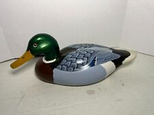 Vintage 1984 Wooden Mallard Drake Duck Hand Painted and carved with Glass signed picture