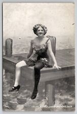 Bathing Beauty Risque Swimsuit Scandalous Woman on Pier  Postcard G28 picture
