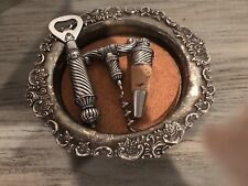 Wallace Silver Smith 4 Piece Set Tray Wine Topper Bottle Opener Cork Screw  picture