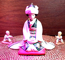 Vintage HAKATA Urasaki Doll,  Japan Handmade Clay Statue Woman & 2 KUNG FU KIDS picture